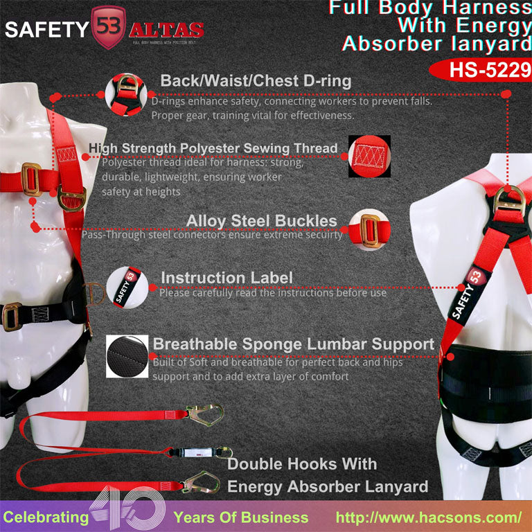 ALTAS HS-5229 Full Body Fall Protection Harness with Lumbar Support