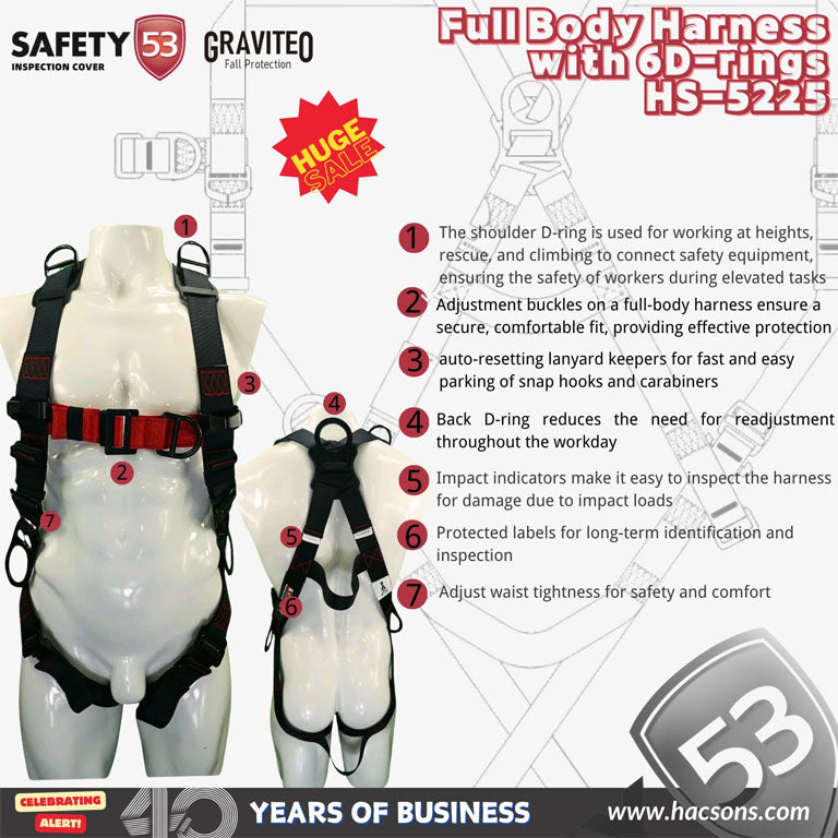 Gravito HS-5225 Full Body Safety Harness with 6D Rings