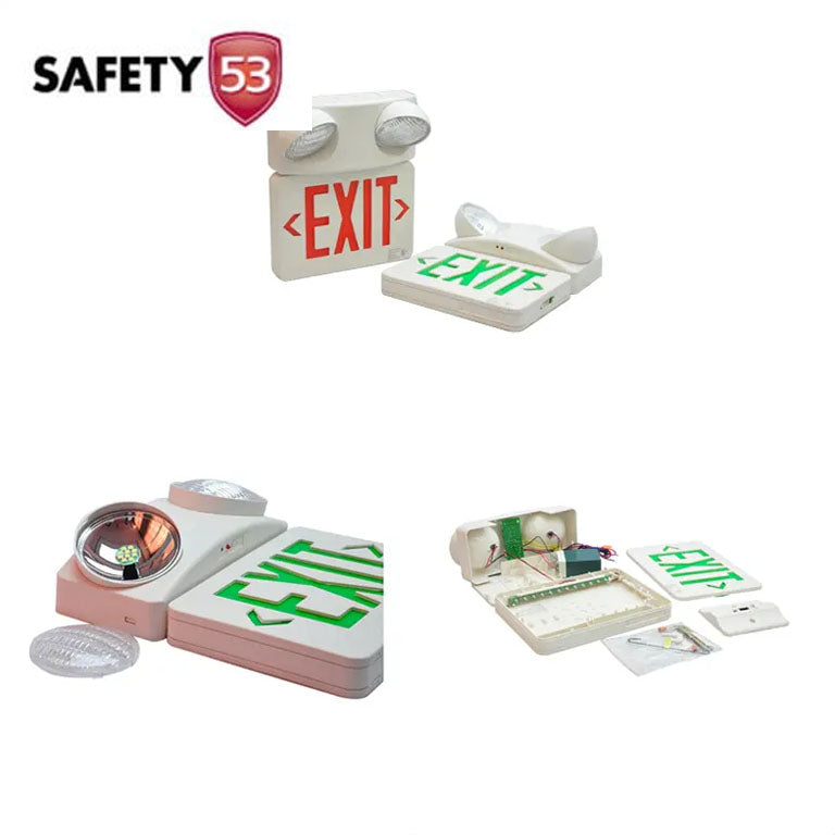 LED Emergency Exit Sign with Dual Adjustable Floodlight Heads