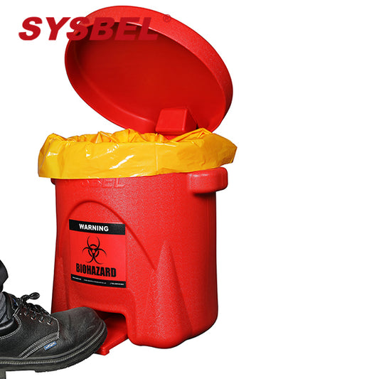 SYSBEL 14 Gallon Red Polyethylene Biohazard Waste Container Pedal