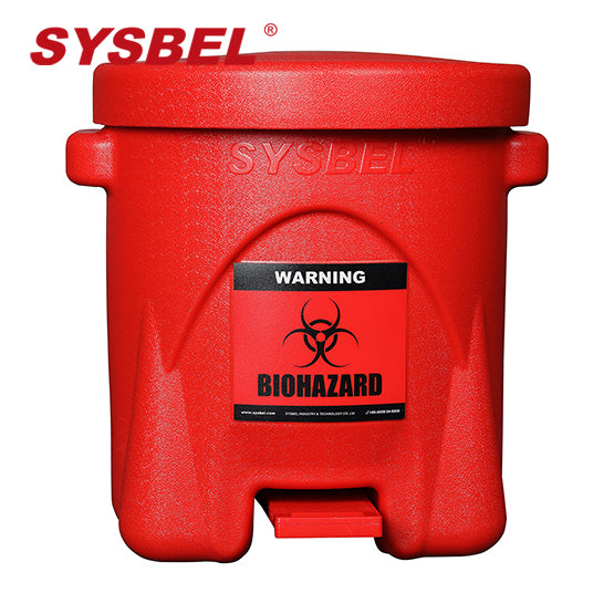 SYSBEL 14 Gallon Red Polyethylene Biohazard Waste Container Pedal