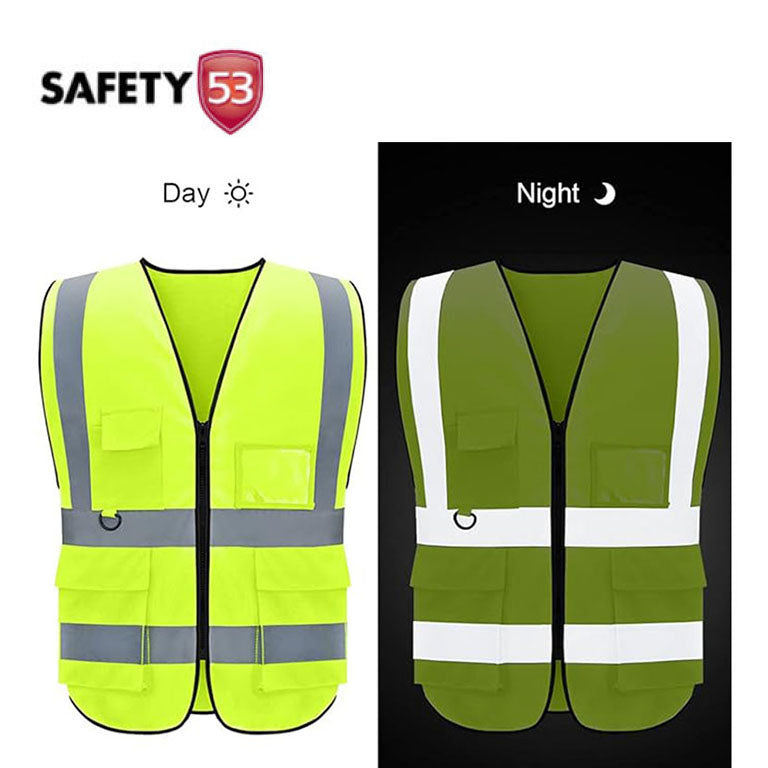 Premium High Visibility Red Safety Vest with Five Functional Pockets