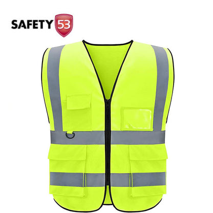 Premium High Visibility Red Safety Vest with Five Functional Pockets