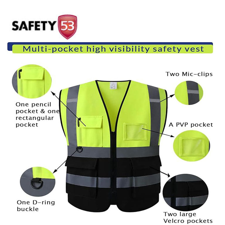 High Visibility Reflective Safety Vest Ten Pack with Storage Pockets
