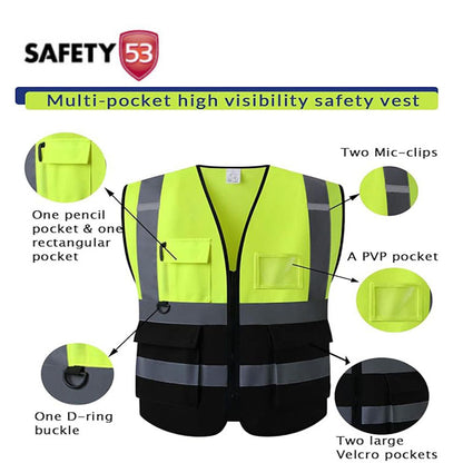 High Visibility Reflective Safety Vest Ten Pack with Storage Pockets