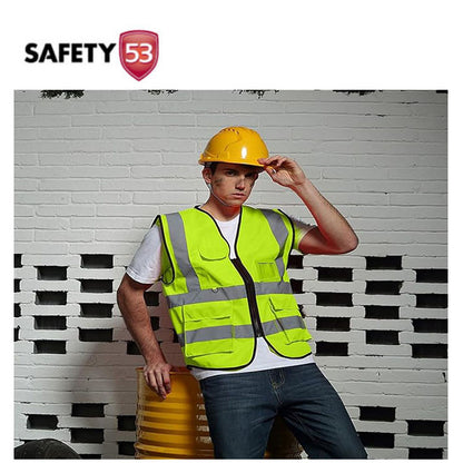 Premium High Visibility Red Safety Vest with Five Functional Pockets