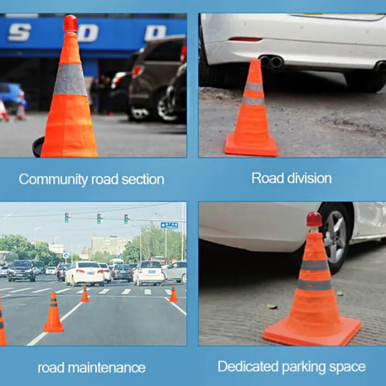 Portable Reflective Foldable Traffic Cone with LED Safety Light