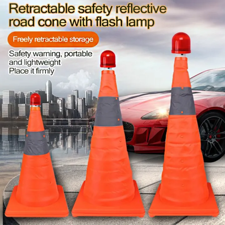 Portable Reflective Foldable Traffic Cone with LED Safety Light