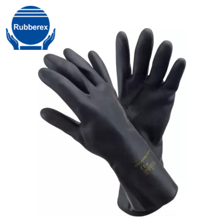 Heavy Duty Black Neoprene Chemical Resistant Flocklined Safety Gloves