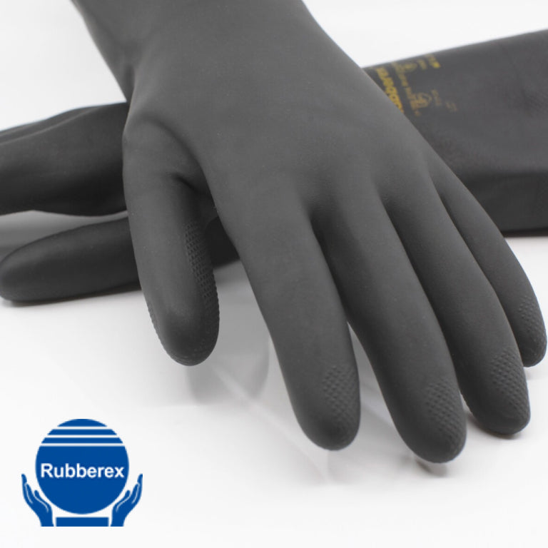 Heavy Duty Black Neoprene Chemical Resistant Flocklined Safety Gloves