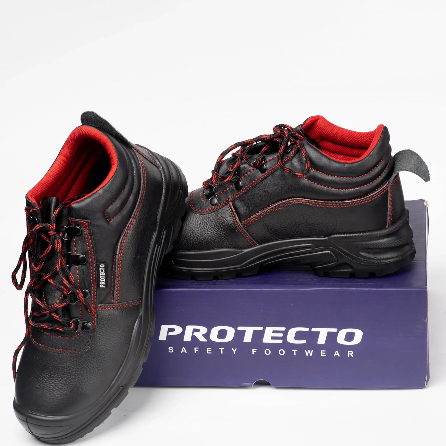 Protecto Steel Toe Leather Safety Shoes with Anti-Slip Rubber Sole
