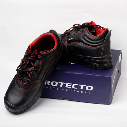 Protecto Steel Toe Leather Safety Shoes with Anti-Slip Rubber Sole