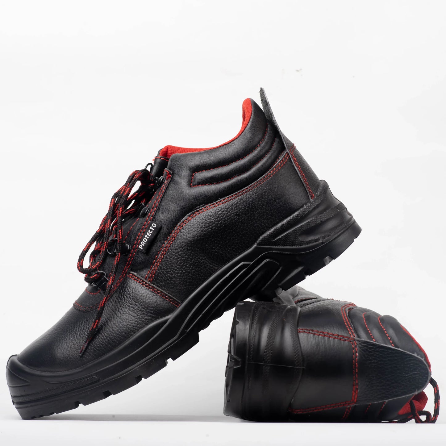 Protecto Steel Toe Leather Safety Shoes with Anti-Slip Rubber Sole