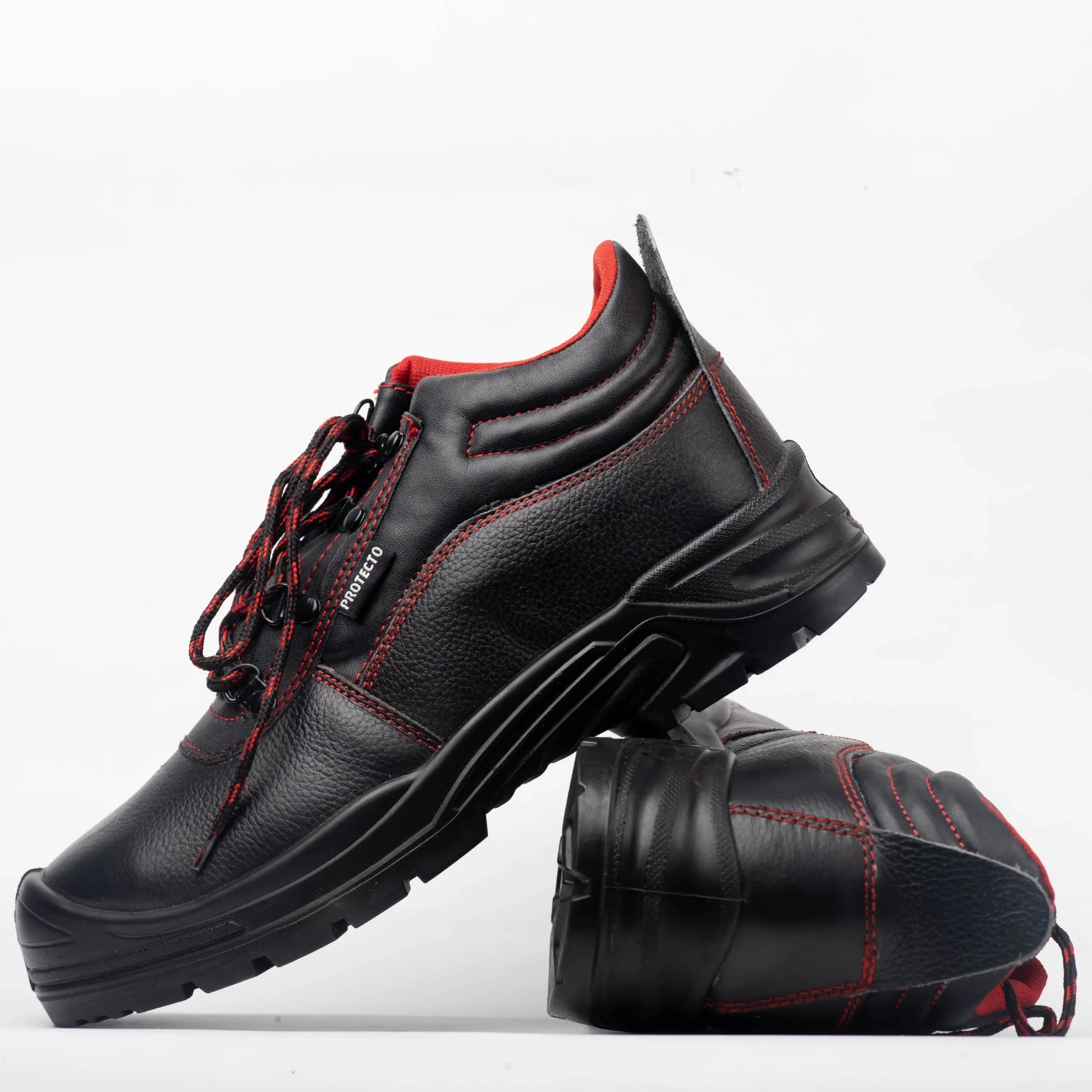 Protecto Steel Toe Leather Safety Shoes with Anti-Slip Rubber Sole