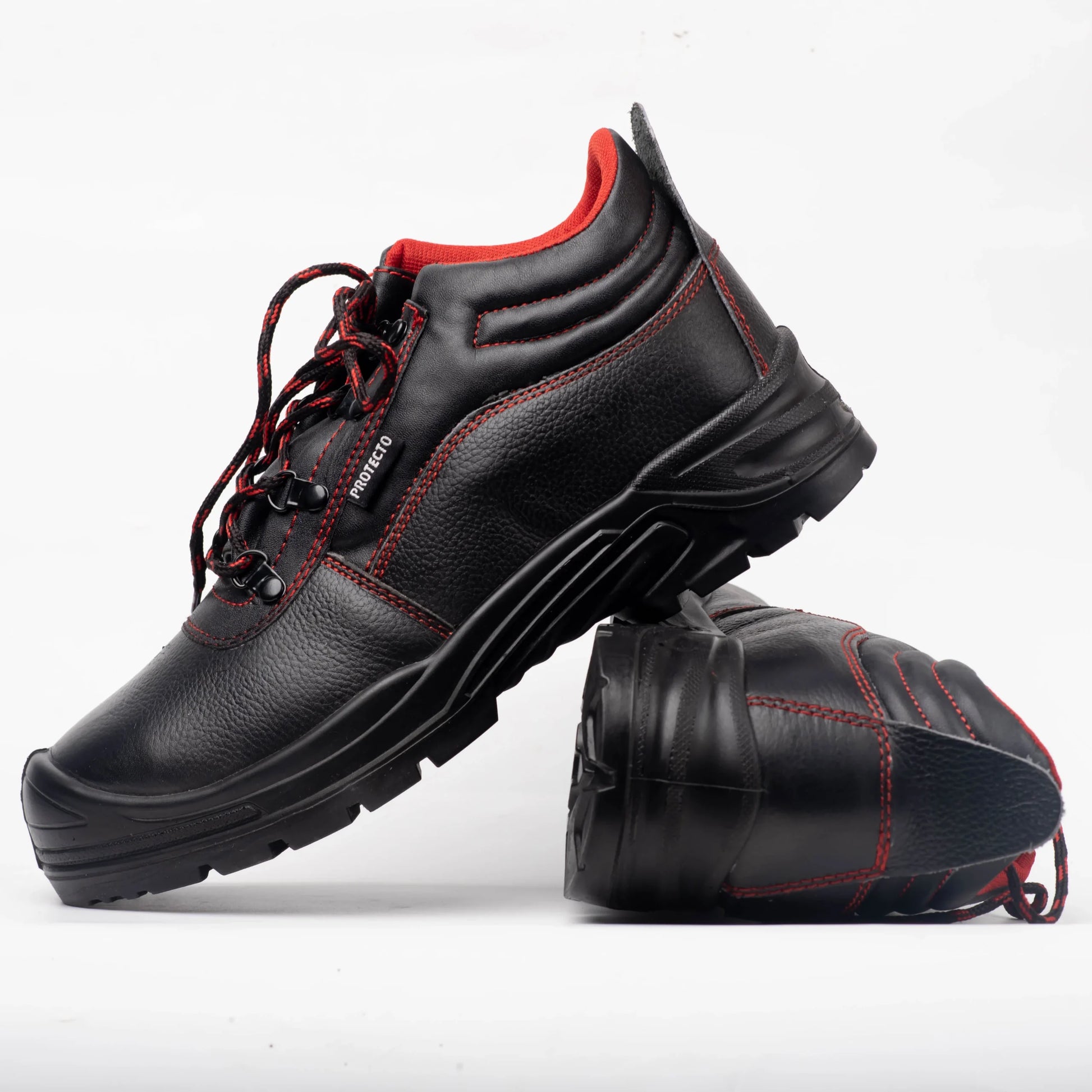 Protecto Steel Toe Leather Safety Shoes with Anti-Slip Rubber Sole