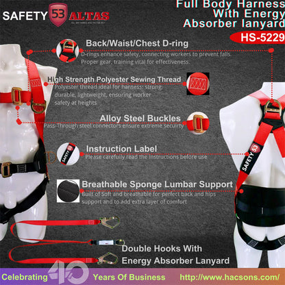 ALTAS HS-5229 Full Body Fall Protection Harness with Lumbar Support