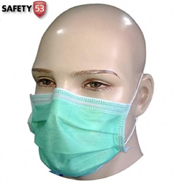Safety 53 HS-1101 Green 3-Ply Protective Disposable Surgical Mask