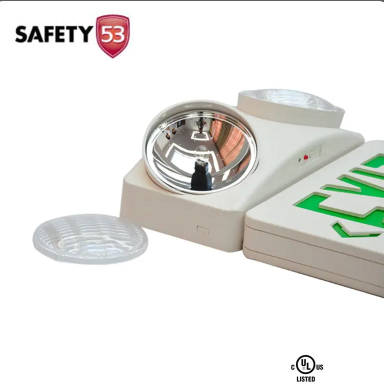 LED Emergency Exit Sign with Dual Adjustable Floodlight Heads