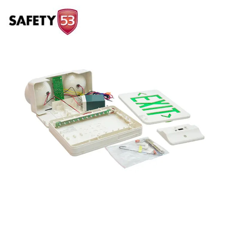 LED Emergency Exit Sign with Dual Adjustable Floodlight Heads