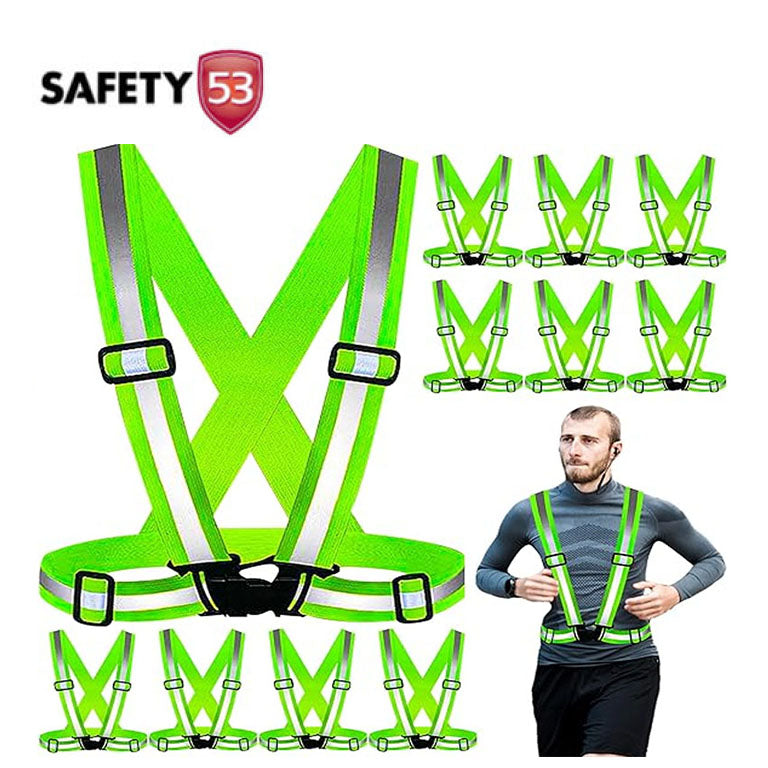 High Visibility Neon Yellow Reflective Safety Belt Adjustable Vest 10 Pack