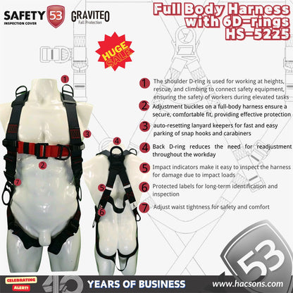 Gravito HS-5225 Full Body Safety Harness with 6D Rings