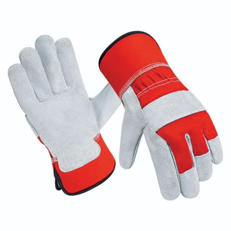 Durable Cow Split Leather Industrial Safety Work Gloves with Fleece