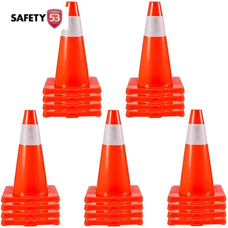 Reflective 18 Inch Safety Traffic Cone with Heavy Rubber Base