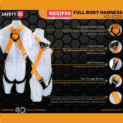 MAXIPRO HS-5228 Full Body Fall Protection Safety Harness