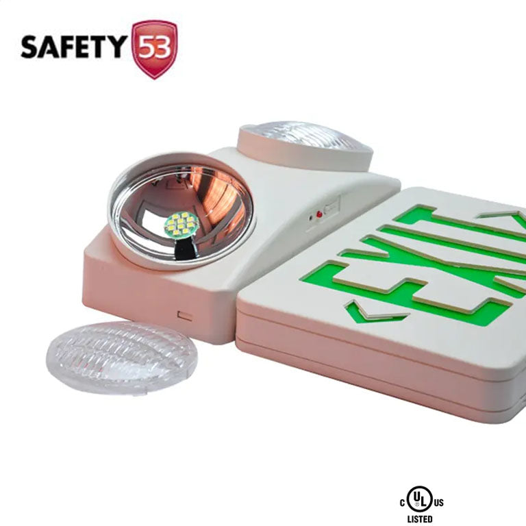 LED Emergency Exit Sign with Dual Adjustable Floodlight Heads